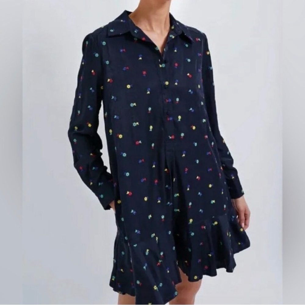 NWT Tuckernuck Floral Embroidered Navy Long Sleeve Dress Size S